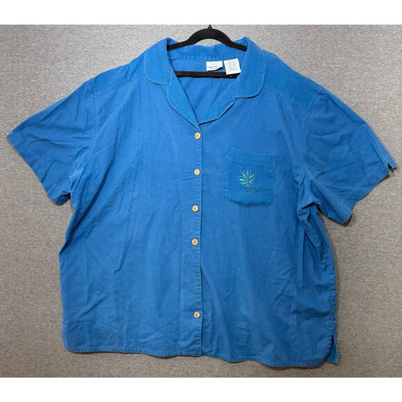 Bobbie Brooks Woman | Women Floral Embroidered Short Sleeve Button Down | 22/24 - Picture 1 of 2